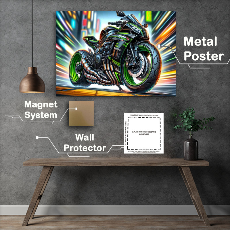 Buy Metal Poster : (Cartoon Kawasaki ZZR600 Motorcycle Art)