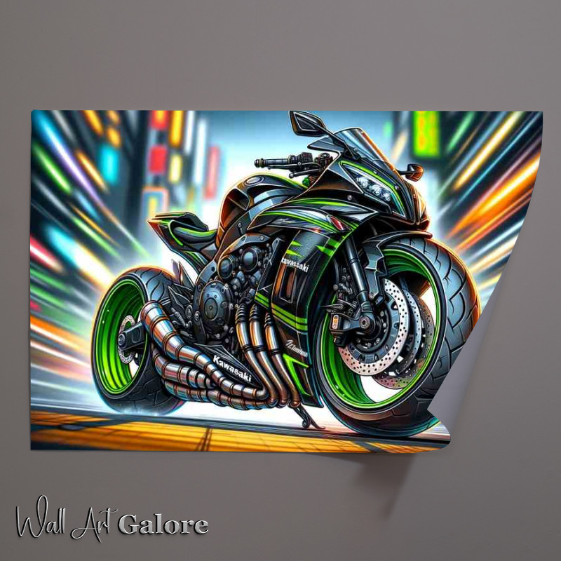 Buy Unframed Poster : (Cartoon Kawasaki ZZR600 Motorcycle Art)