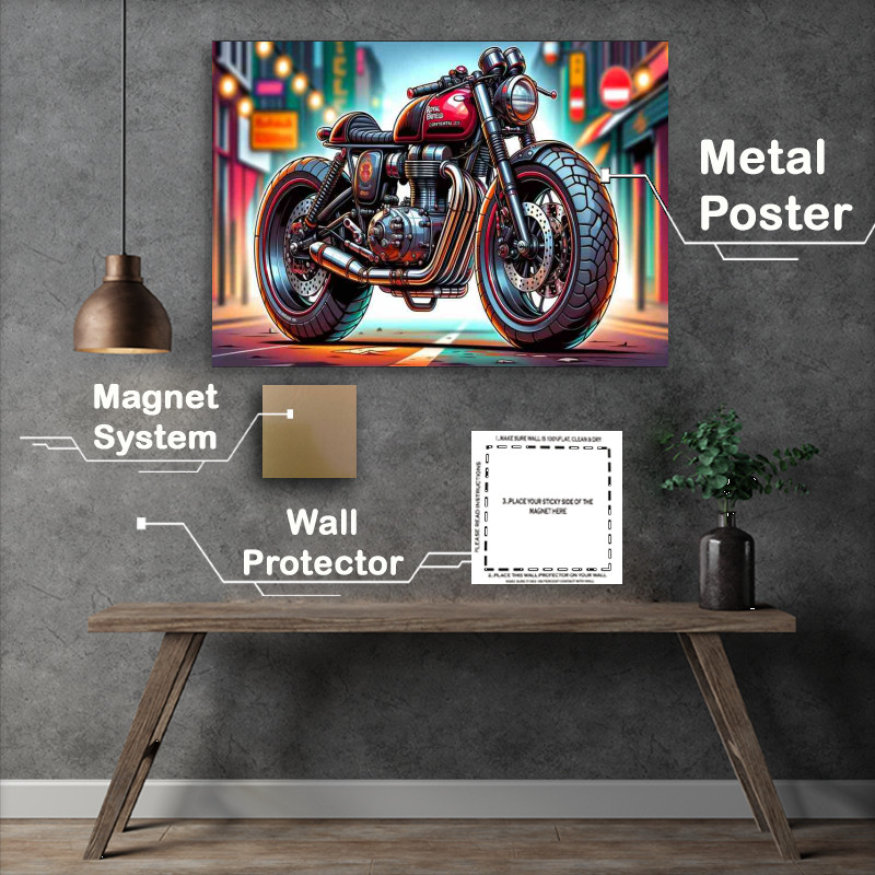 Buy Metal Poster : (Cartoon Royal Enfield Continental GT Motorcycle Art)