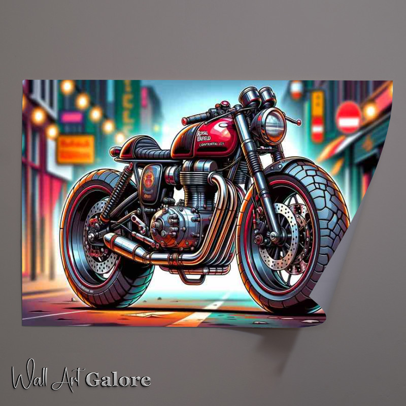 Buy Unframed Poster : (Cartoon Royal Enfield Continental GT Motorcycle Art)