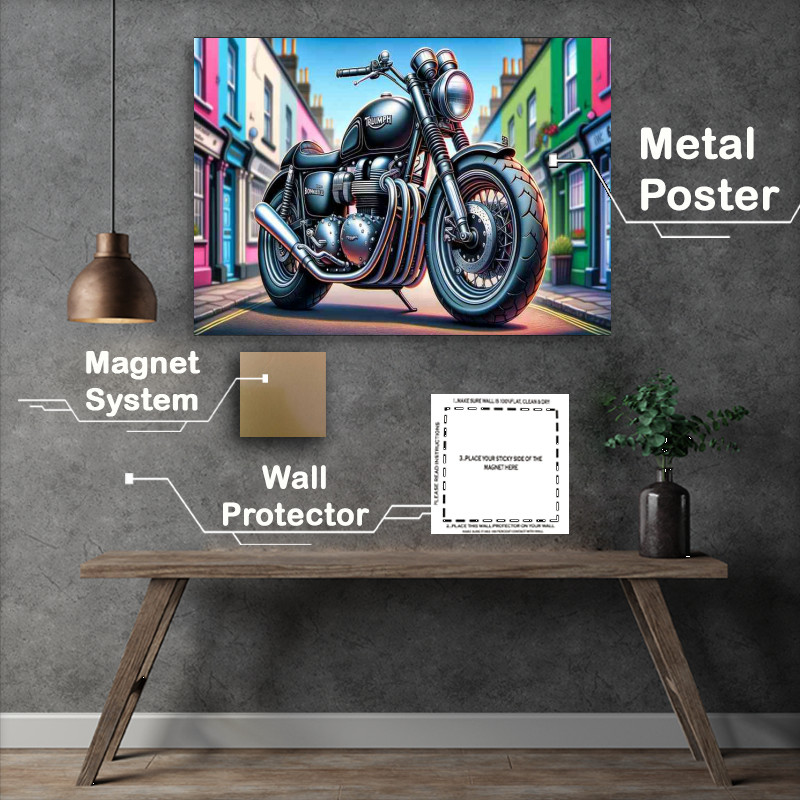 Buy Metal Poster : (Cartoon Triumph Bonneville Motorcycle Art)