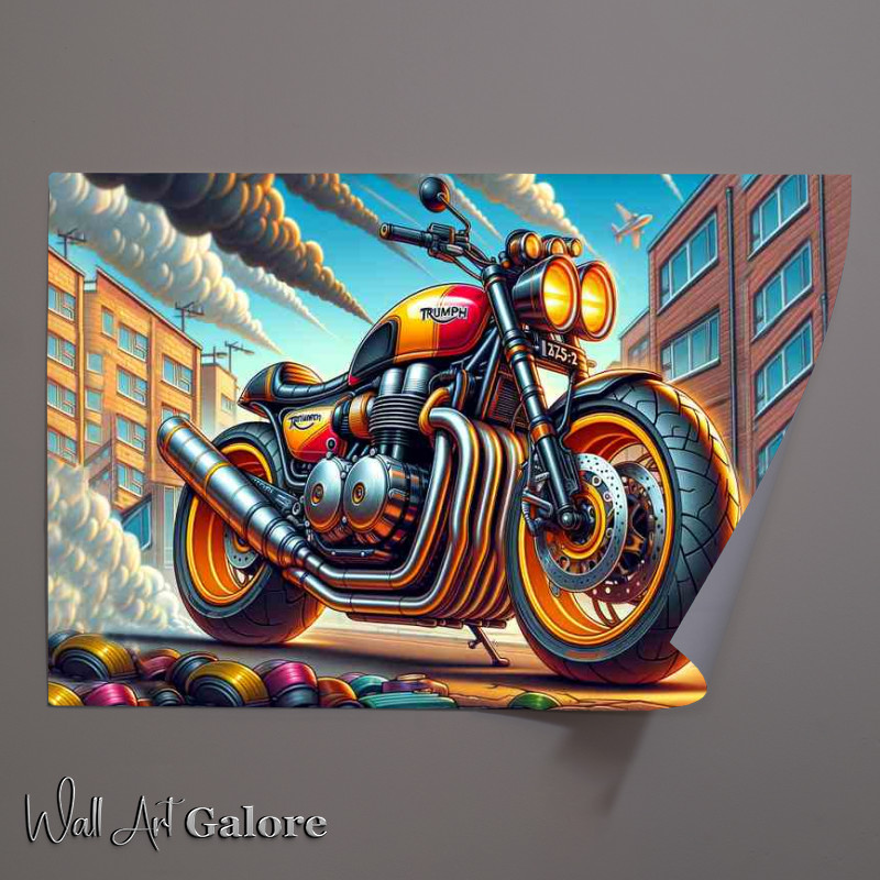 Buy Unframed Poster : (Cartoon Triumph X75 Hurricane Motorcycle Art)