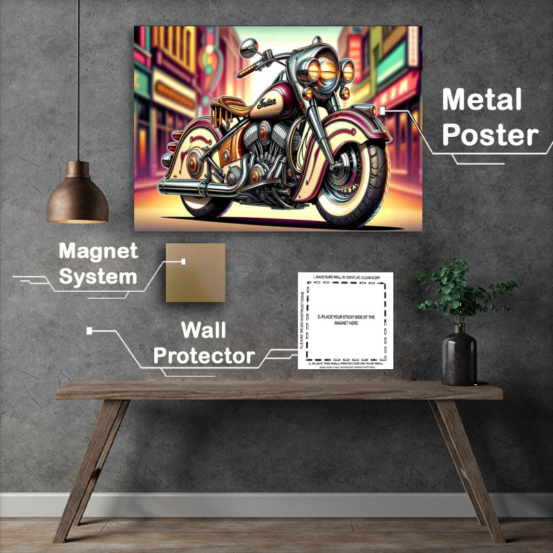 Buy Metal Poster : (Cool Cartoon Indian Chief Vintage Motorcycle Art)