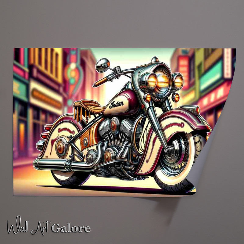 Buy Unframed Poster : (Cool Cartoon Indian Chief Vintage Motorcycle Art)