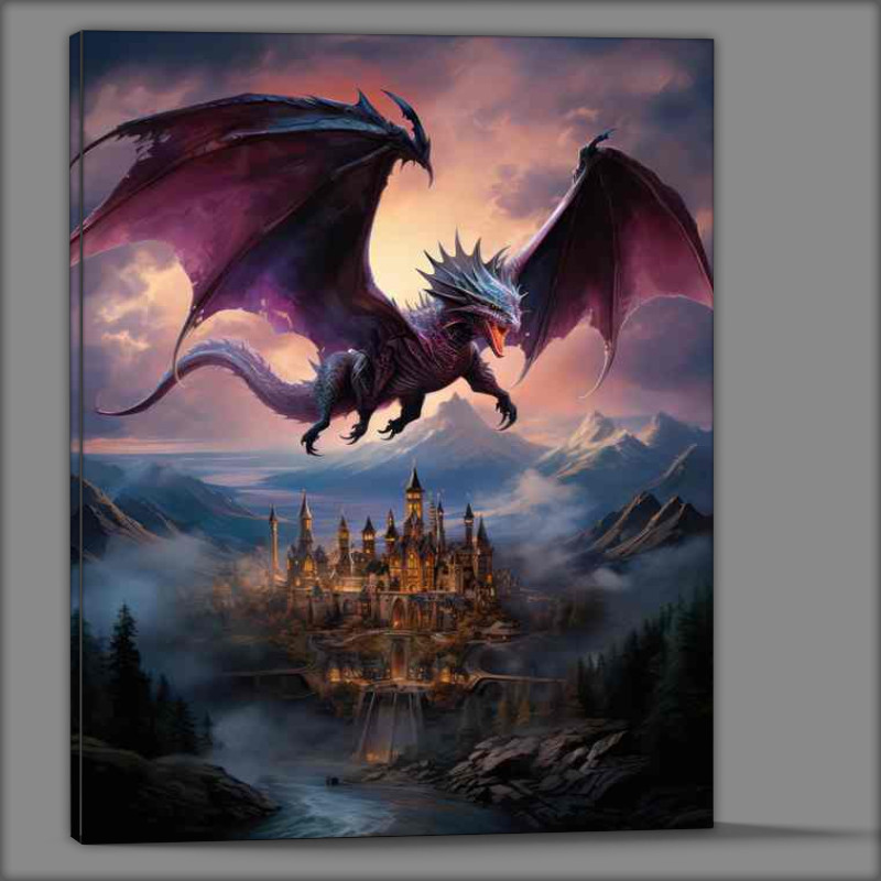 Buy Canvas : (A blue dragon flying over a castle)