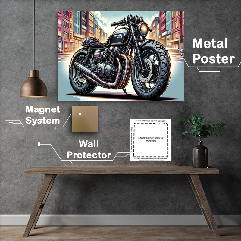 Buy Metal Poster : (Cool Cartoon Kawasaki W800 Motorcycle Art)