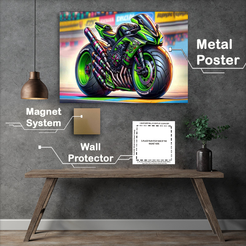 Buy Metal Poster : (Cool Cartoon Kawasaki ZX 10 Tomcat Motorcycle Art)