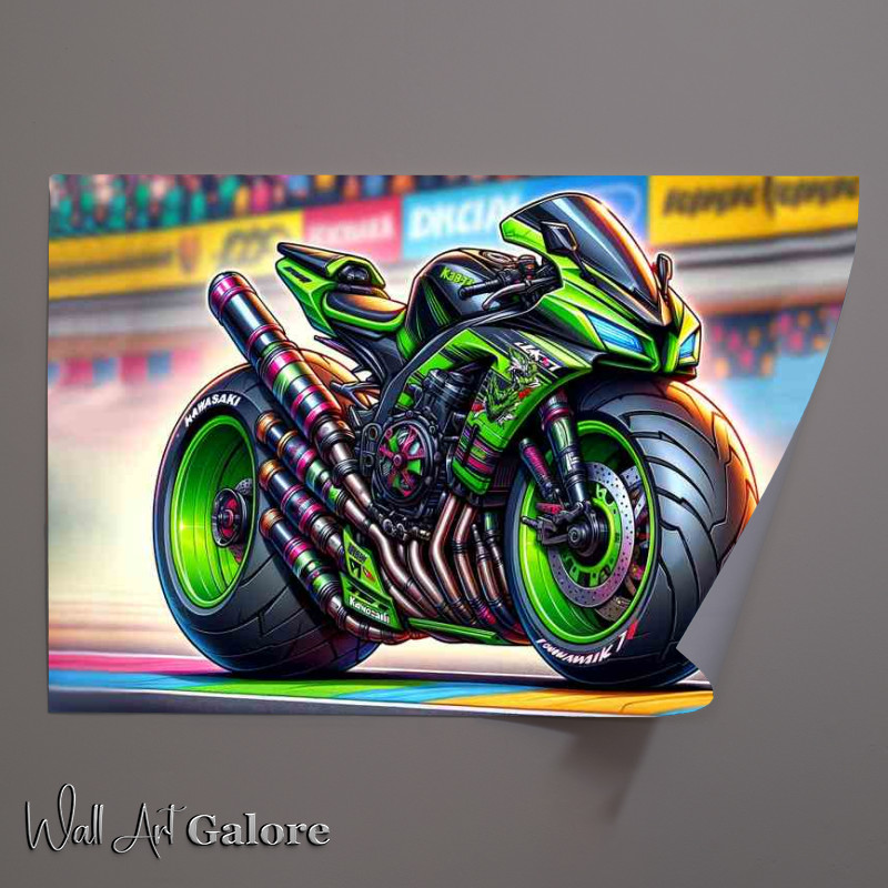 Buy Unframed Poster : (Cool Cartoon Kawasaki ZX 10 Tomcat Motorcycle Art)