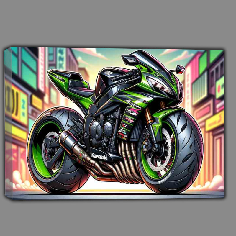 Buy Canvas : (Cool Cartoon Kawasaki ZZR600 Motorcycle Art)