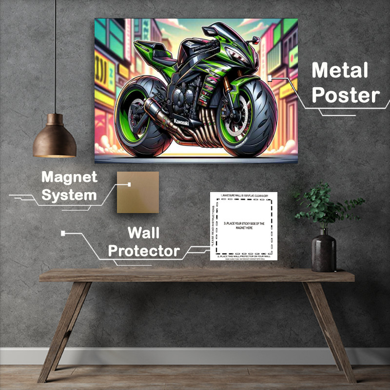 Buy Metal Poster : (Cool Cartoon Kawasaki ZZR600 Motorcycle Art)