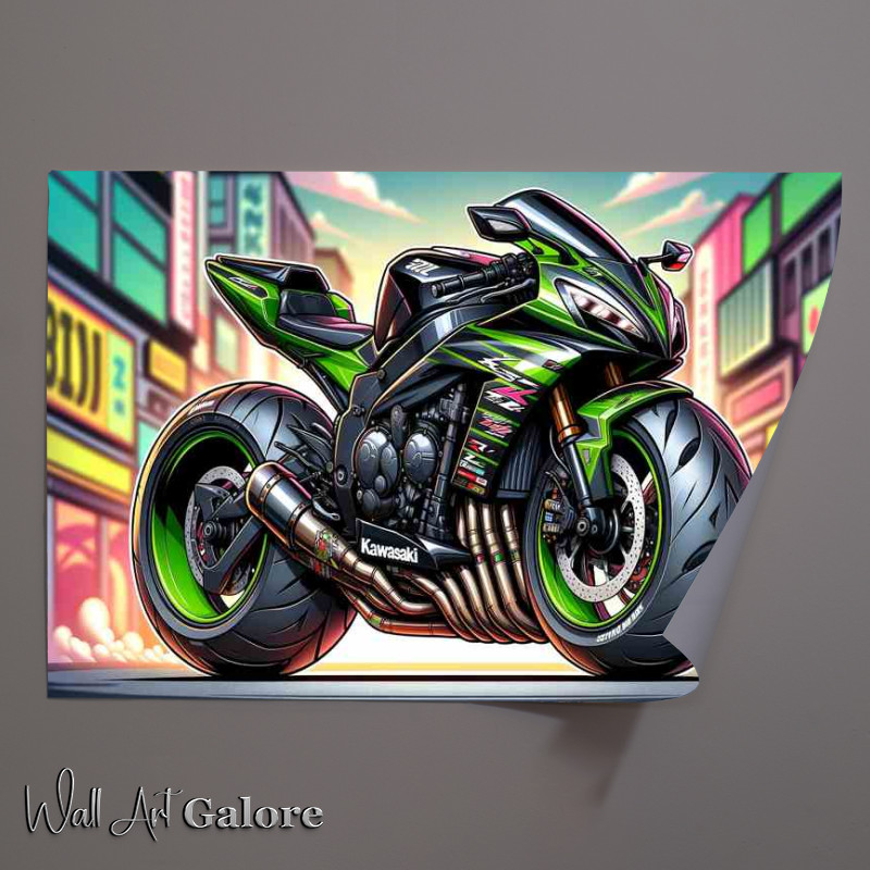 Buy Unframed Poster : (Cool Cartoon Kawasaki ZZR600 Motorcycle Art)