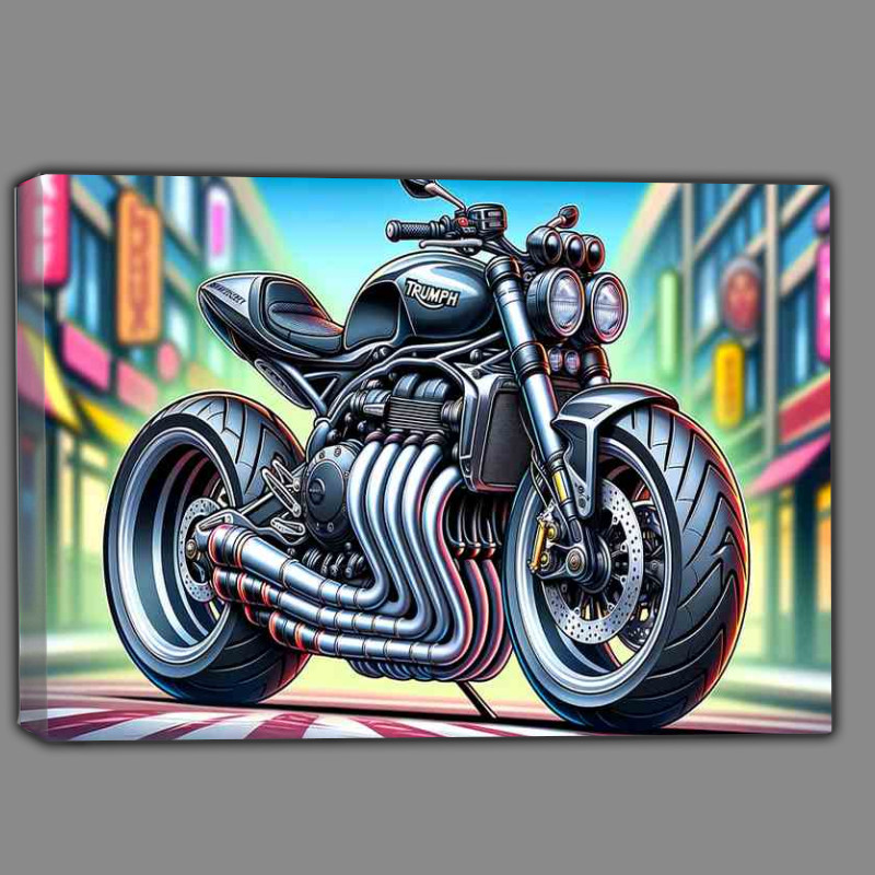Buy Canvas : (Cool Cartoon Triumph Triple Speed Motorcycle Art)