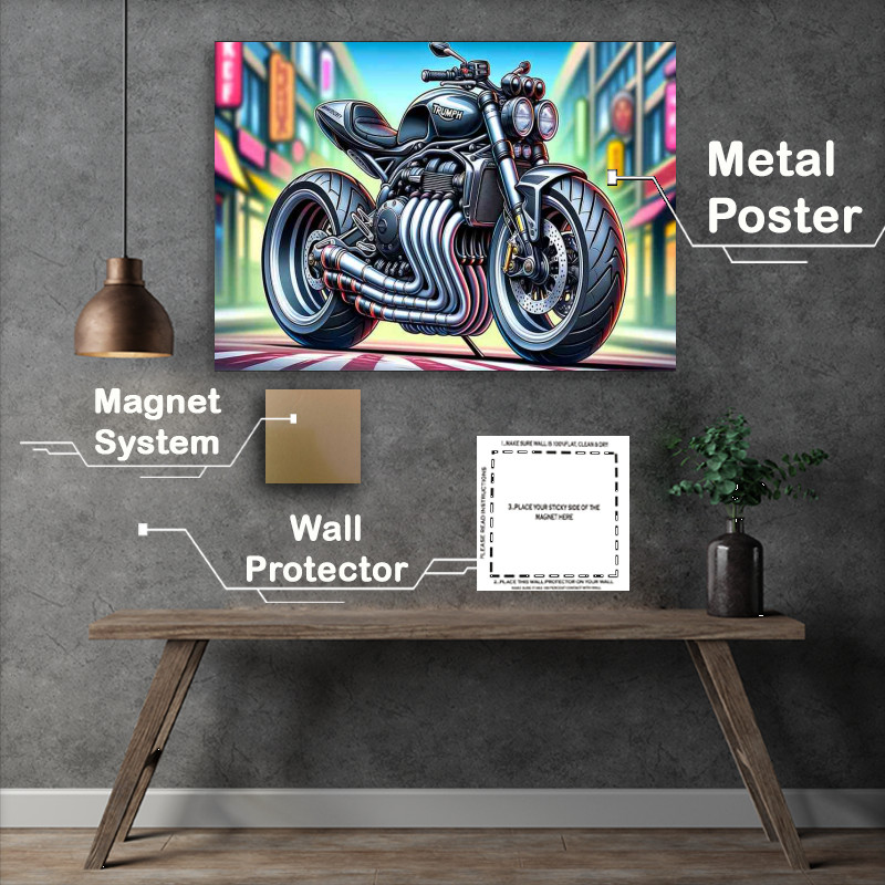 Buy Metal Poster : (Cool Cartoon Triumph Triple Speed Motorcycle Art)