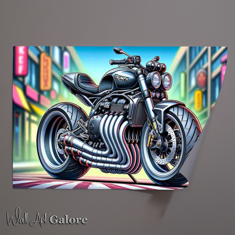 Buy Unframed Poster : (Cool Cartoon Triumph Triple Speed Motorcycle Art)