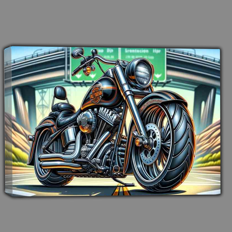 Buy Canvas : (Harley Davidson Motorcycle Art A cartoon style)