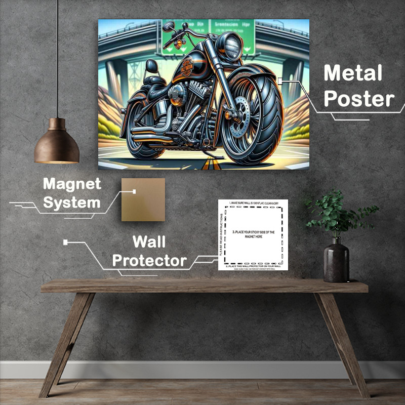 Buy Metal Poster : (Harley Davidson Motorcycle Art A cartoon style)