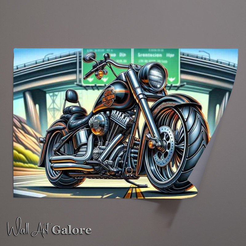 Buy Unframed Poster : (Harley Davidson Motorcycle Art A cartoon style)
