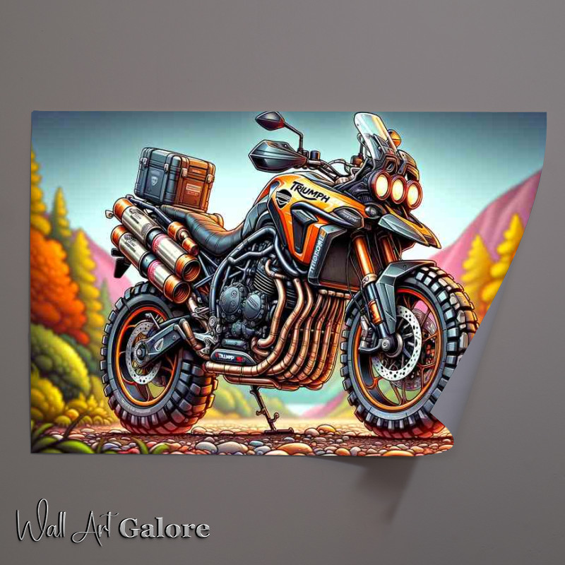 Buy Unframed Poster : (Triumph Tiger 900 Motorcycle Art A cartoon style)