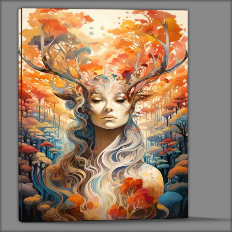 Buy Canvas : (A woman with large horns in the autumn)