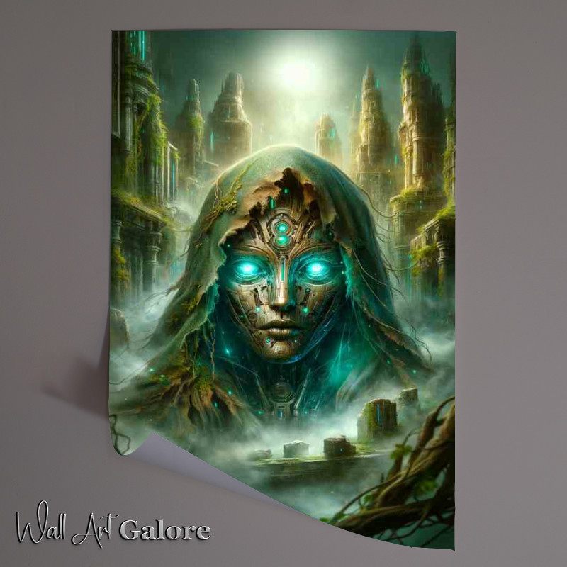 Buy Unframed Poster : (Ethereal Android Visage in Ancient City mystical android face)