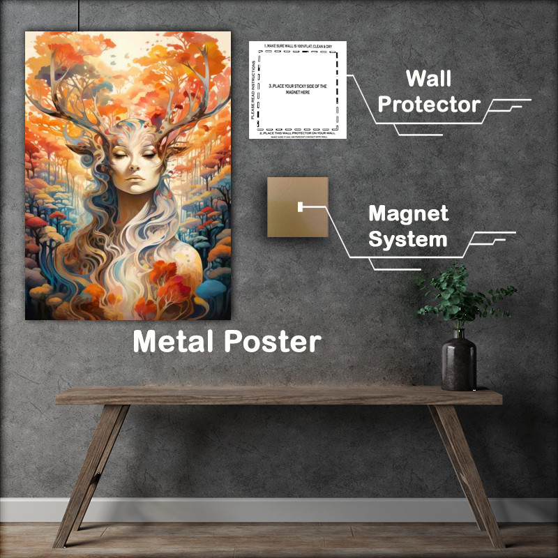 Buy Metal Poster : (A woman with large horns in the autumn)