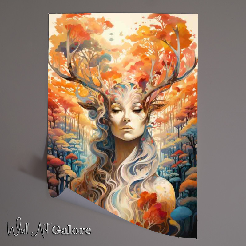 Buy Unframed Poster : (A woman with large horns in the autumn)