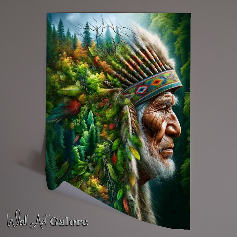 Buy Unframed Poster : (Visionary Forest Elder an indigenous elder with a headdress)