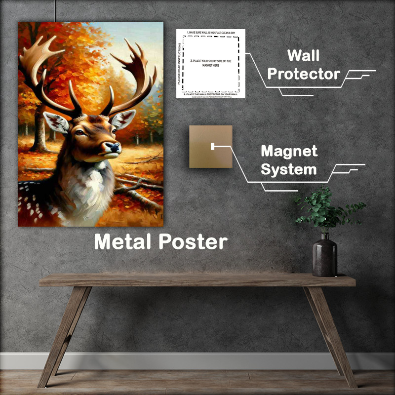 Buy Metal Poster : (Deer Stag in Autumn Forest the noble stag)