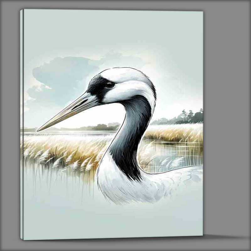 Buy Canvas : (Elegant Crane in Tranquil Marsh)