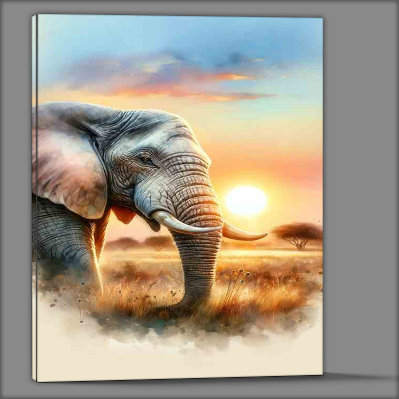 Buy Canvas : (Elephant Serene Savannah Sunrise)