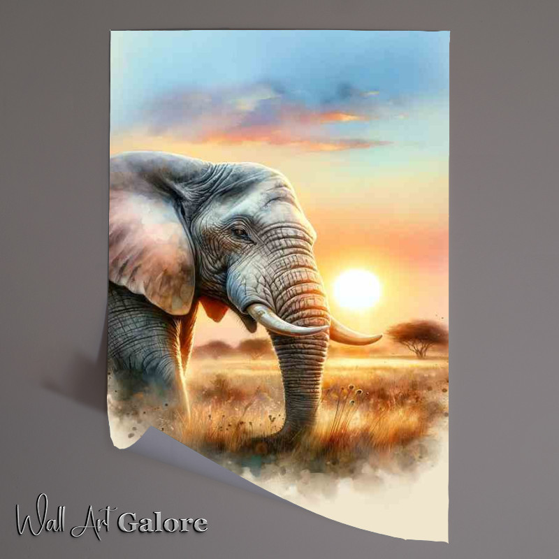 Buy Unframed Poster : (Elephant Serene Savannah Sunrise)