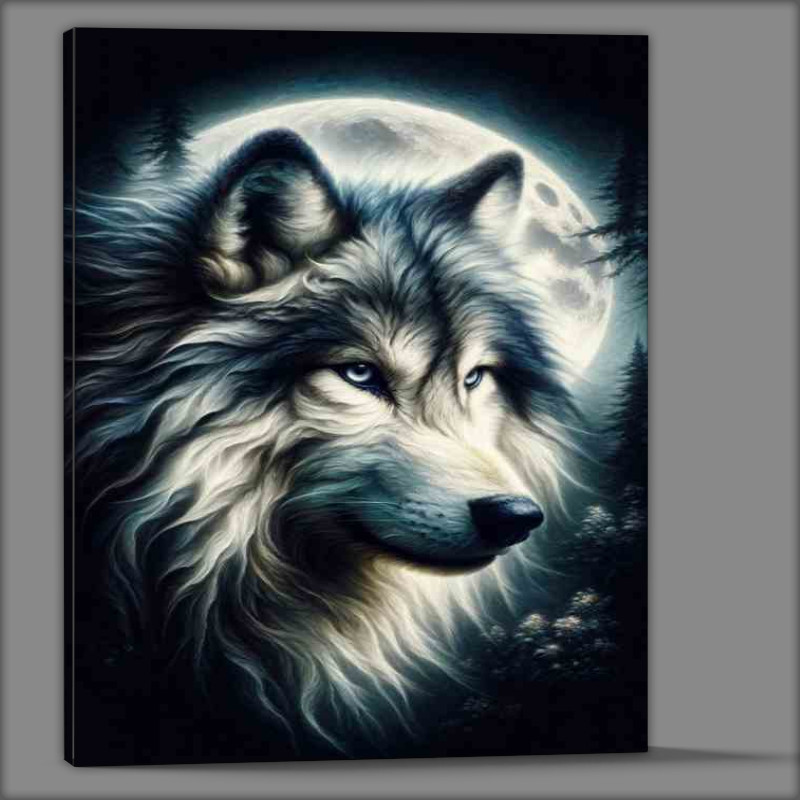 Buy Canvas : (Ethereal Wolf in Moonlit Forest with its enriched head)