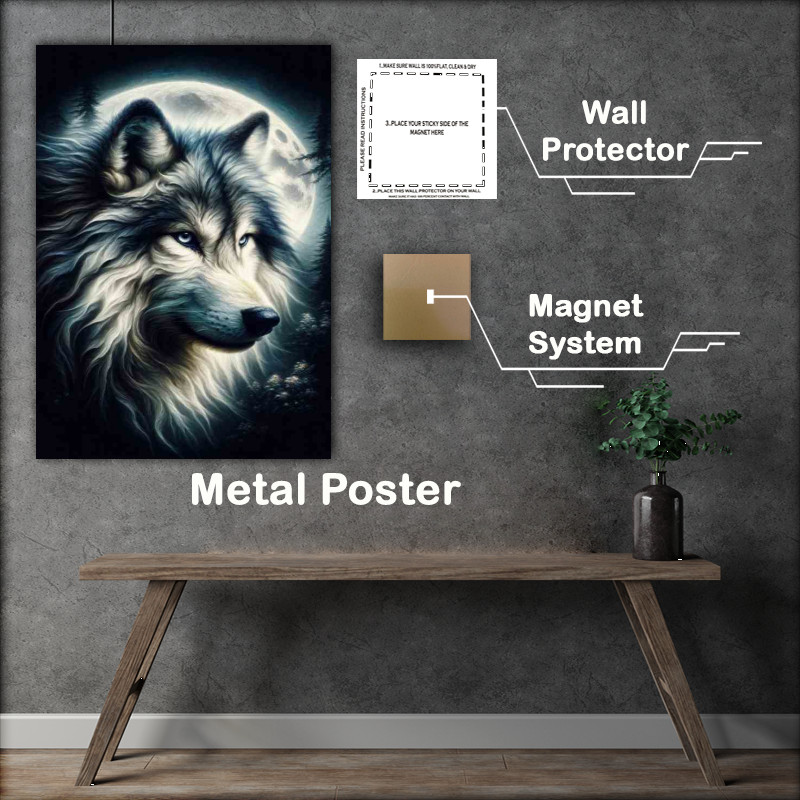 Buy Metal Poster : (Ethereal Wolf in Moonlit Forest with its enriched head)