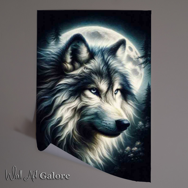 Buy Unframed Poster : (Ethereal Wolf in Moonlit Forest with its enriched head)