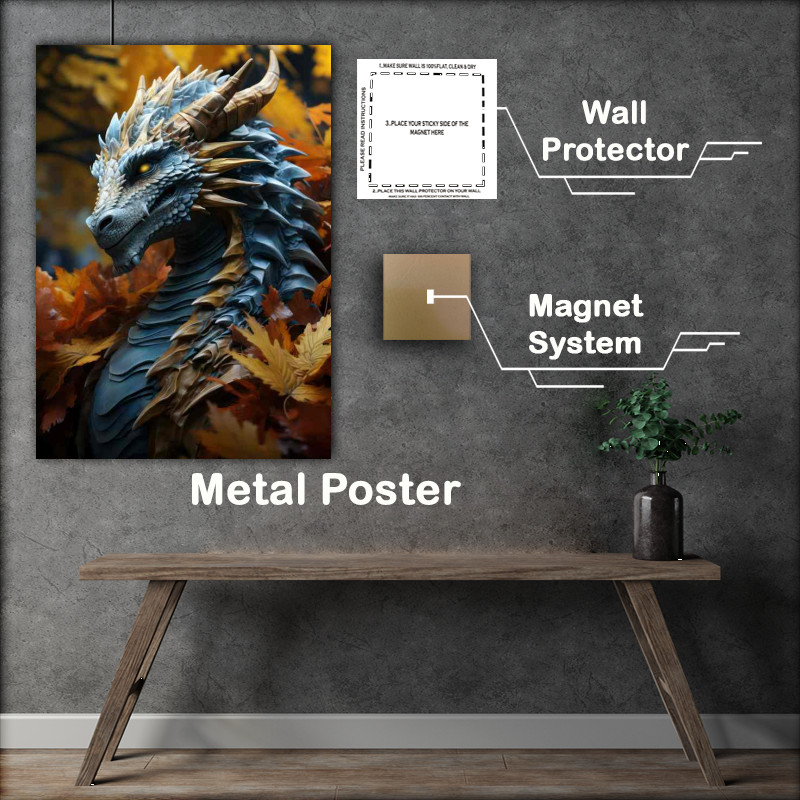 Buy Metal Poster : (Big Dragon is seen in the autumn leaves)
