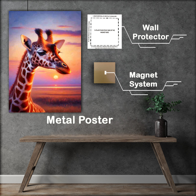 Buy Metal Poster : (Gentle Giraffe in Savannah Sunset great colours)