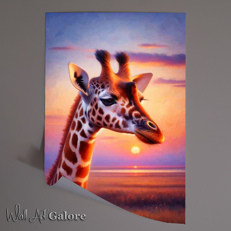 Buy Unframed Poster : (Gentle Giraffe in Savannah Sunset great colours)