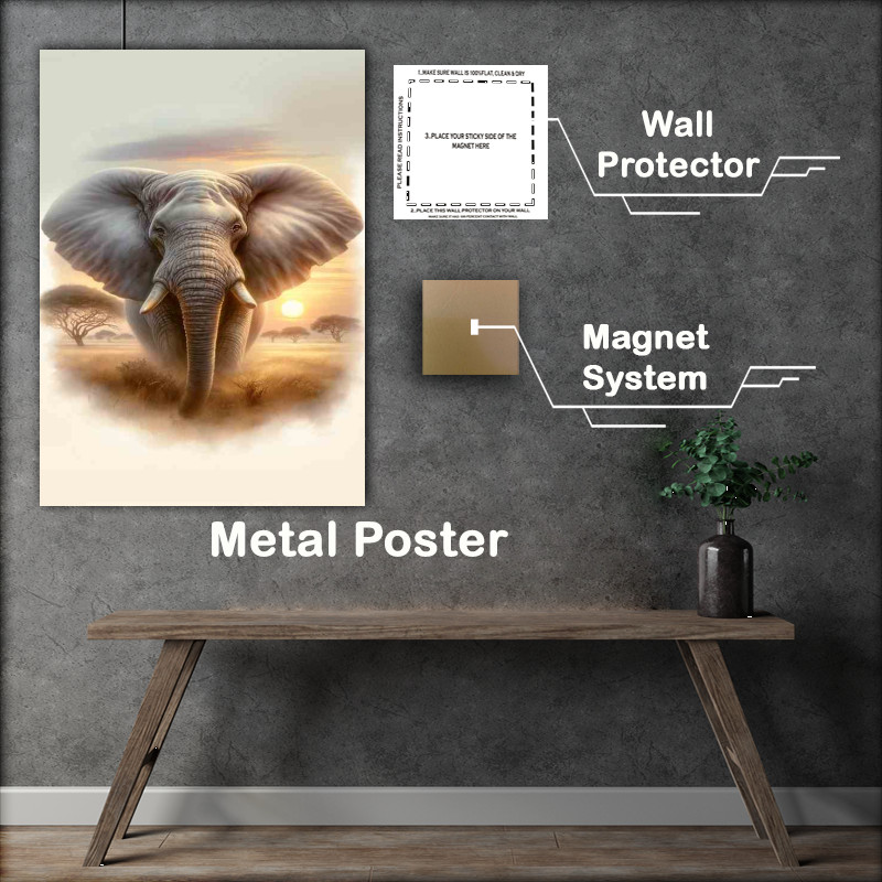 Buy Metal Poster : (Graceful Elephant Serene Savannah Sunrise)
