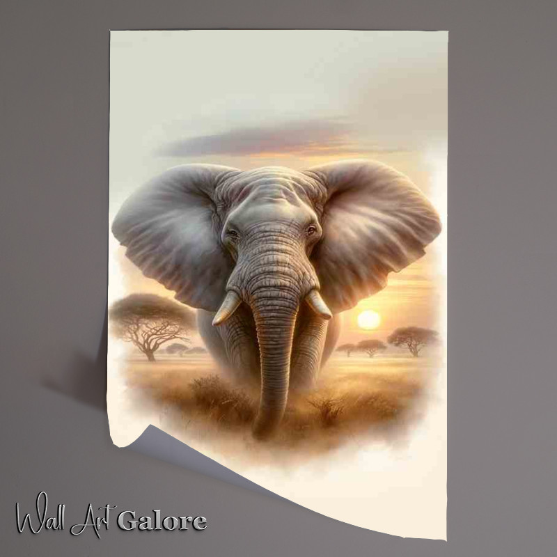 Buy Unframed Poster : (Graceful Elephant Serene Savannah Sunrise)