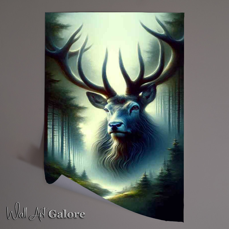 Buy Unframed Poster : (Magnetic Stag in Misty Forest mystical and magical)
