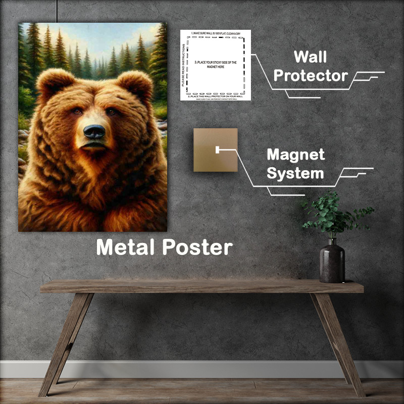 Buy Metal Poster : (Majestic Bear in Wilderness in a Oil Painting look)