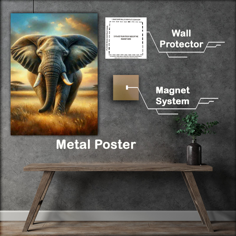 Buy Metal Poster : (Majestic Elephant in Savannah Dawn)