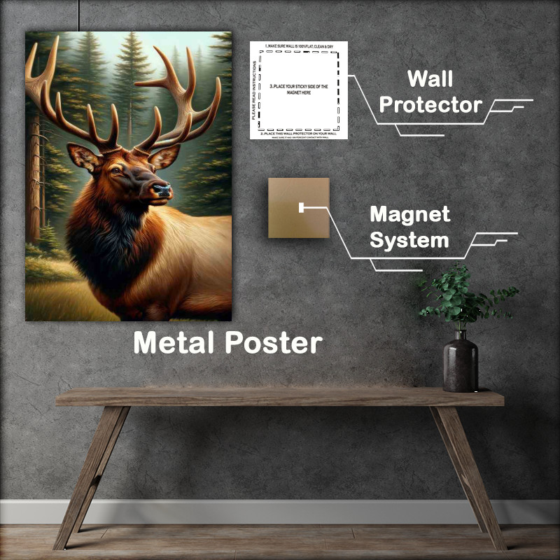 Buy Metal Poster : (Majestic Elk in Forest Setting oil painting style)