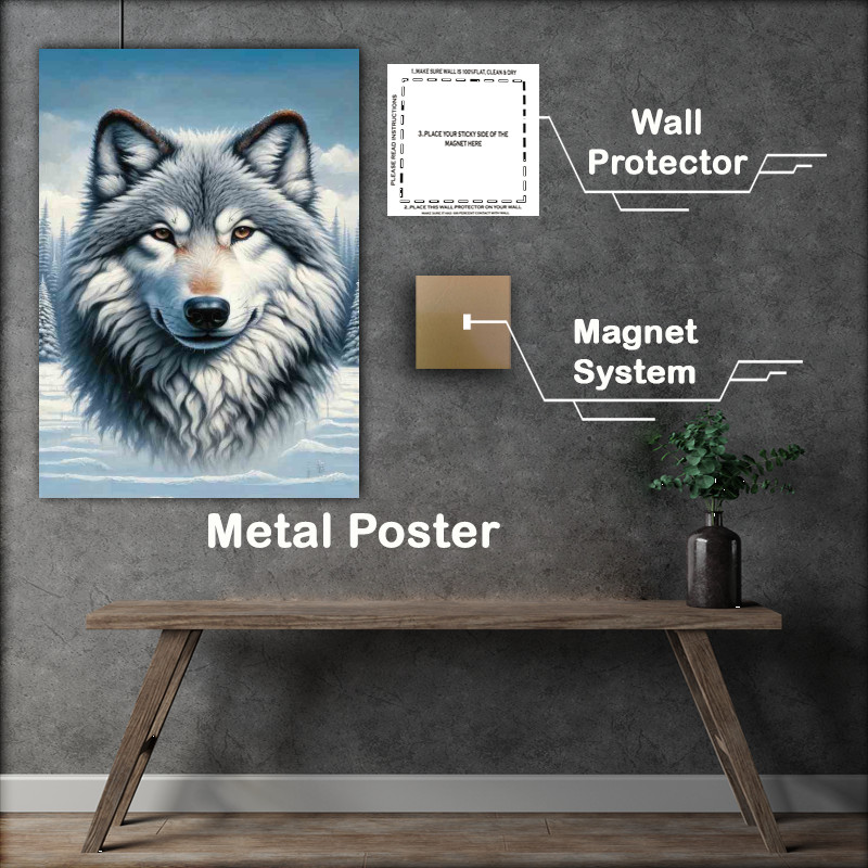 Buy Metal Poster : (Majestic Wolfs head in Snowy Landscape)