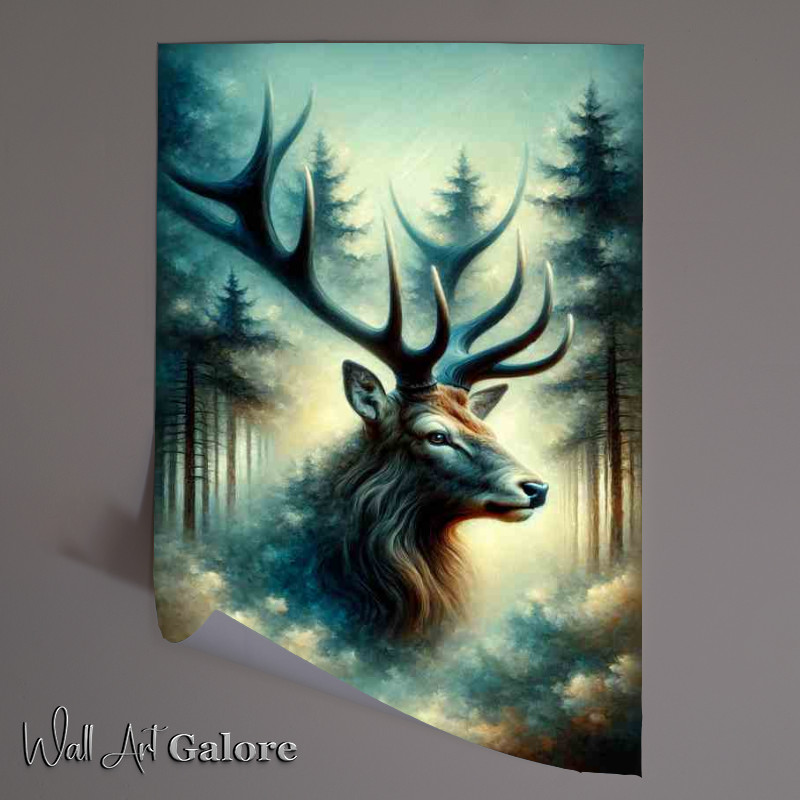 Buy Unframed Poster : (Misty Forest the head of a magnetic stag)