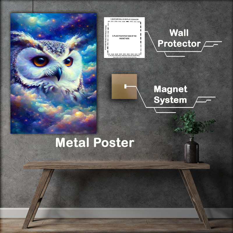 Buy Metal Poster : (Owl Gaze Impressionist Night Sky head)