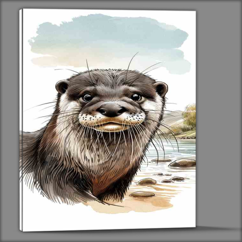 Buy Canvas : (Playful Otter in Riverside Habitat)