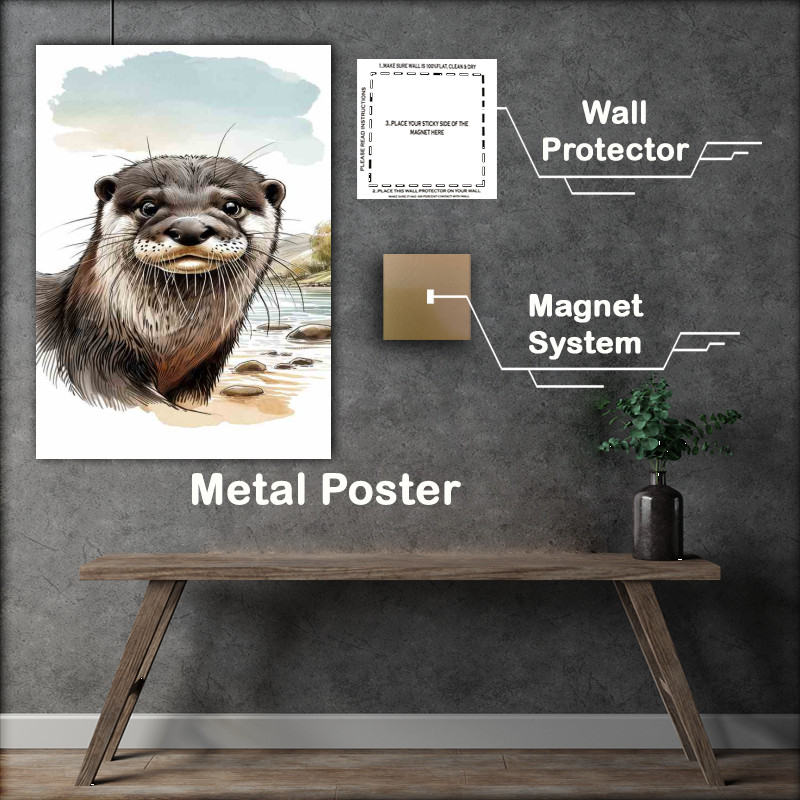 Buy Metal Poster : (Playful Otter in Riverside Habitat)