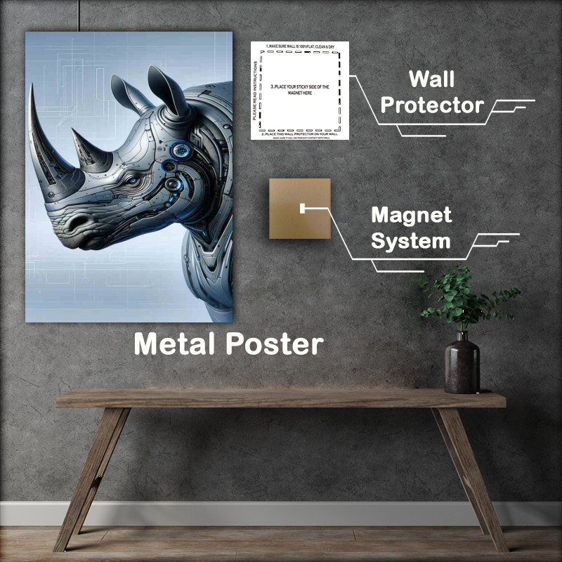 Buy Metal Poster : (Rhino in Digital Style High Tech Art)
