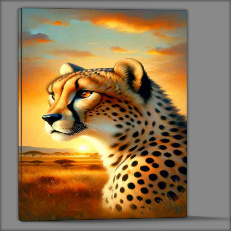 Buy Canvas : (Savanna Sunrise head of an elegant cheetah)